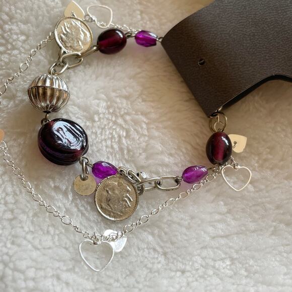 Express Beaded Charm Bracelet and Anklet Set Silver Tone Purple New - Picture 6 of 12